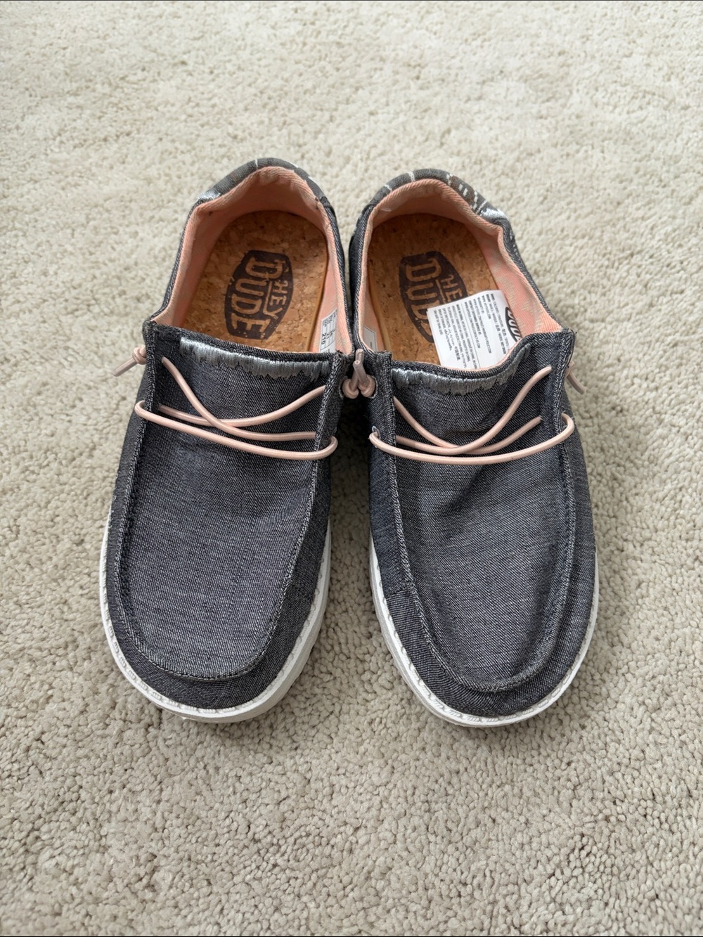 Hey Dude Charcoal Slip-On Loafers with Pink Accents